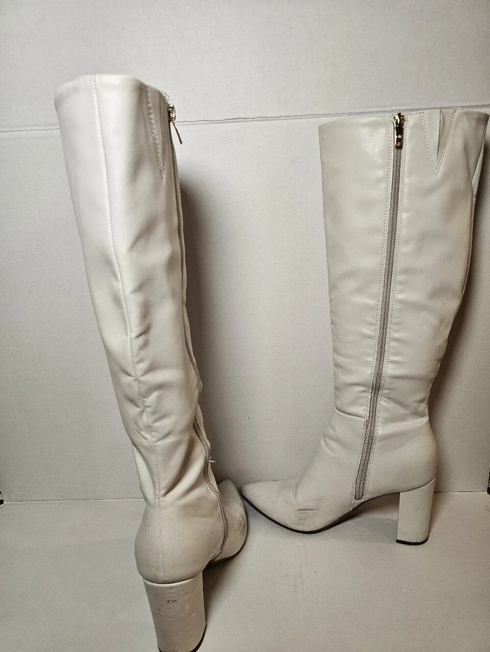 Marc Fisher Women's White Over-the-Knee Pointed Toe Block Heel Boots Size 9M